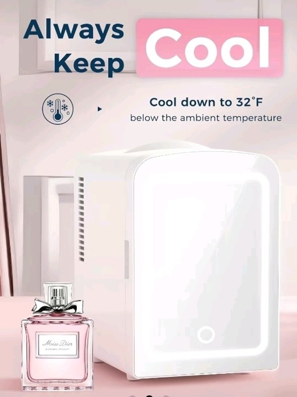 White LED Lighted Cosmetic Fridge with Mirror - Picture 4 of 8